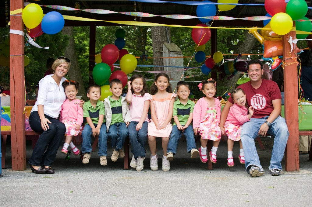 The Gosselin family celebrating the sextuplets' fifth birthday in an archival photo.