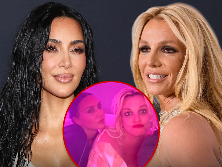 Composite of Kim Kardashian, Khloé Kardashian, Britney Spears, and Cade Hudson from Kim's Instagram Stories