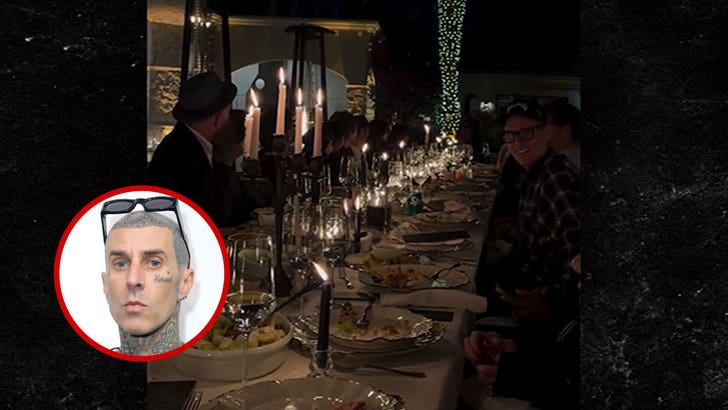 Travis Barker celebrates his 50th surrounded by family during Kourtney Kardashian’s candlelit dinner.