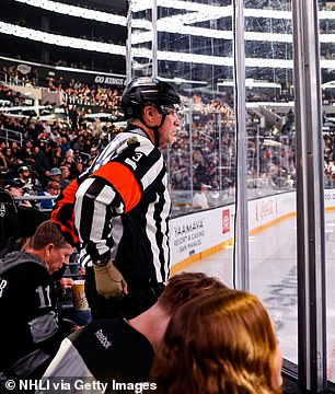 Will Ferrell, in referee gear, watches from behind the glass as the Kings lose 5-3 to the Lightning at Crypto.com Arena.