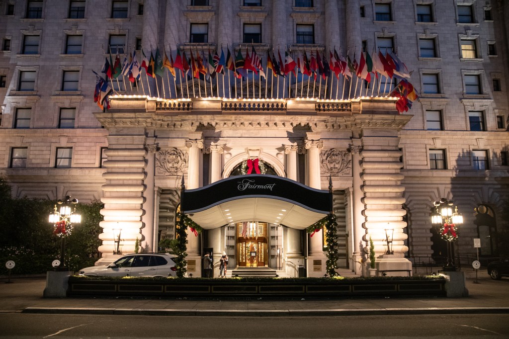 Exterior of the Fairmont San Francisco, where first responders were called early Thursday.