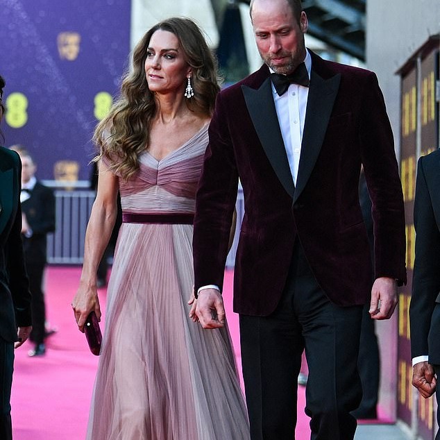 The Princess looked stunning in pink floor-length Gucci gown, which she previously wore to a 100 Women in Finance Gala back in 2019, with her long hair curled wild and loose - Daily Mail US