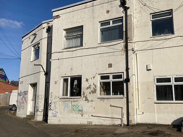 Graffiti-covered converted flats in Headingley, Leeds, where Blake Fielder-Civil is reported to live