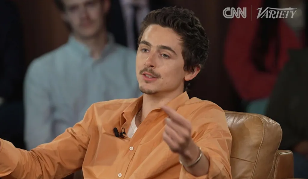 Timothee Chalamet speaking at a CNN town hall with Matthew McConaughey.