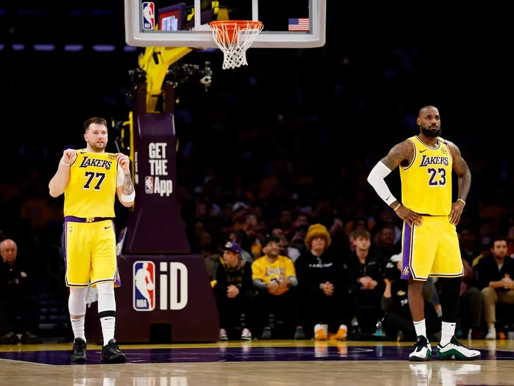 Luka Doncic in a Los Angeles Lakers uniform during a game