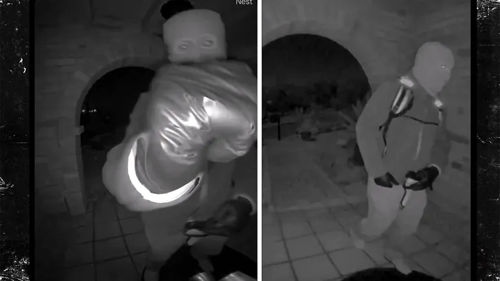 Composite of security-camera stills showing a masked figure referenced in reports (unverified)