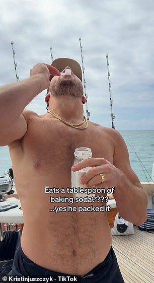 Kyle Juszczyk eats a spoonful of baking soda in a TikTok montage
