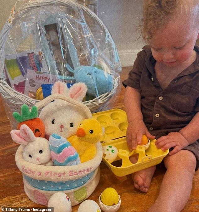 Alexander Trump Boulos with his first Easter basket and toys, shared by Tiffany Trump on Instagram