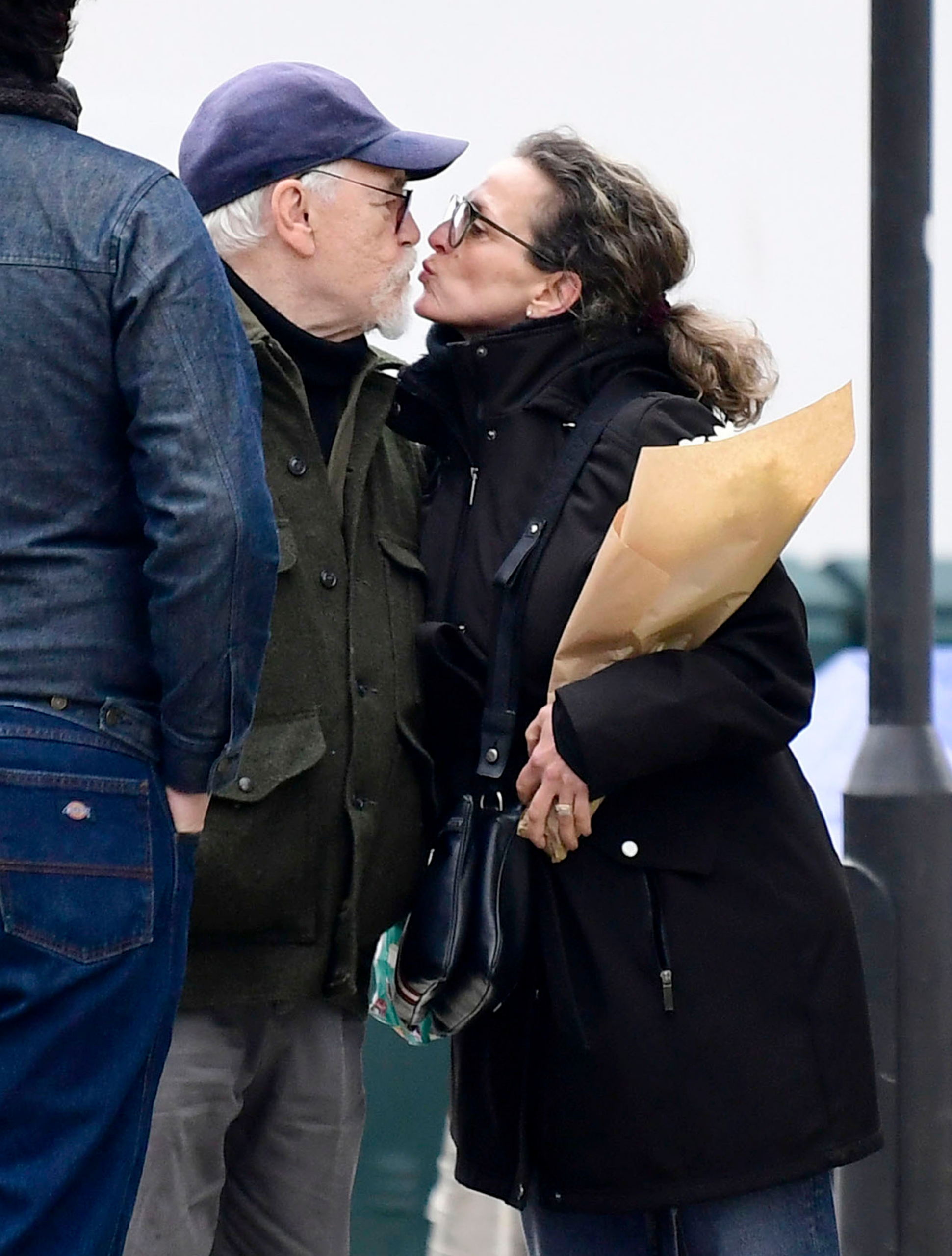 Brian Cox gives Nicole Ansari-Cox a goodbye kiss in North London.
