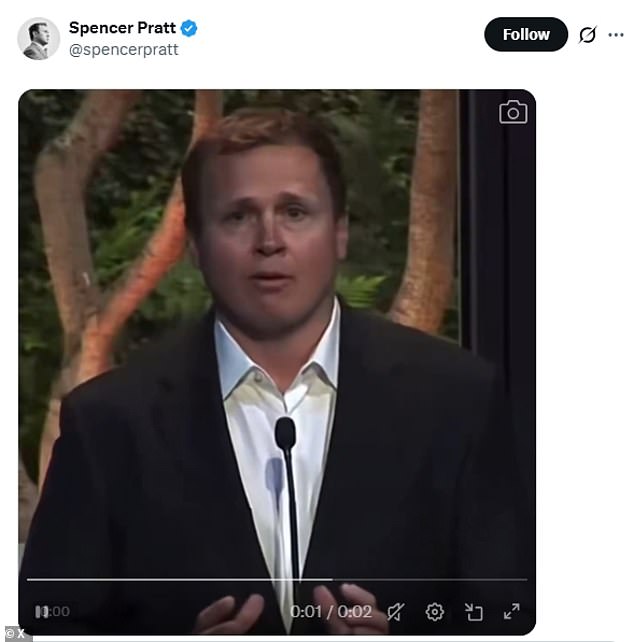 Spencer Pratt replies on X with an eye-roll GIF as the endorsement rumor spreads