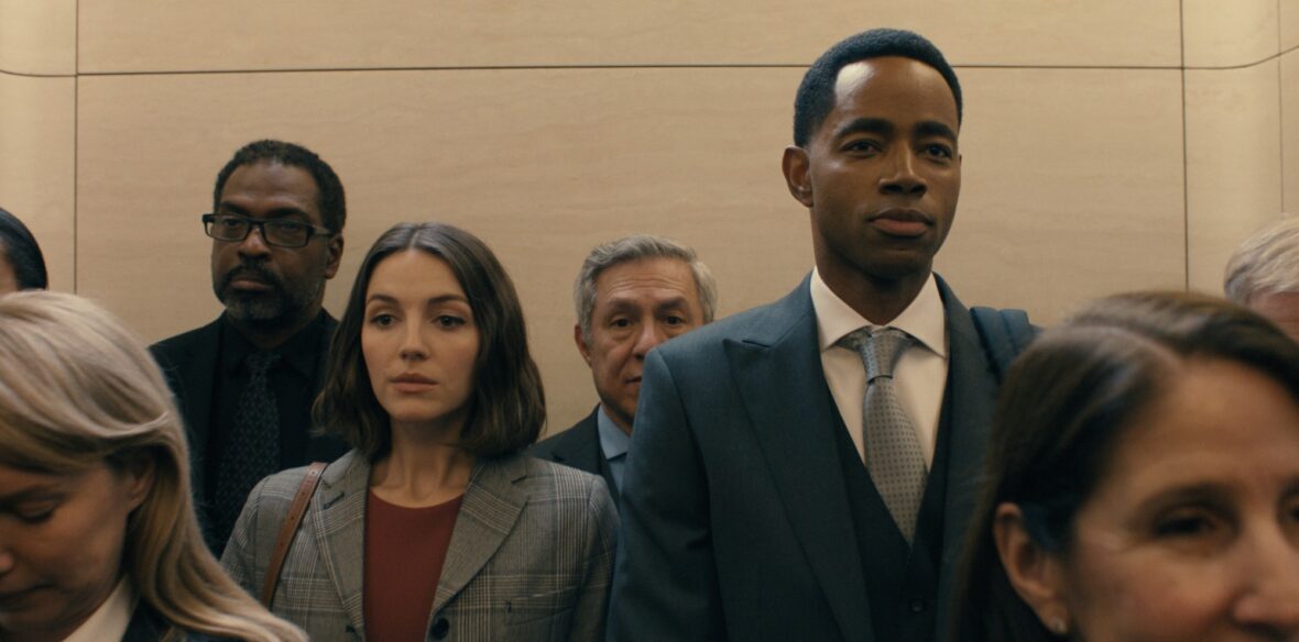 Two characters in an elevator in Not Suitable for Work