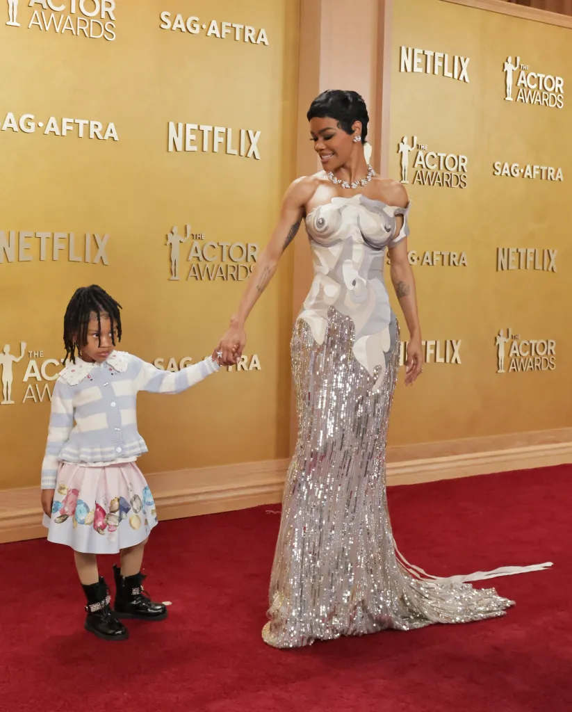 Teyana Taylor with daughter Rue Rose at the SAG Awards in March 2026.