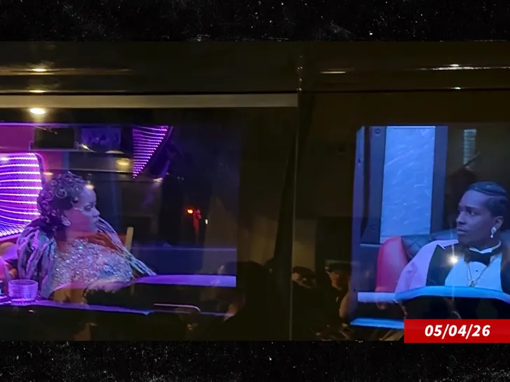 Rihanna and A$ Rocky seen through a van window after the Met Gala (Backgrid). - AP