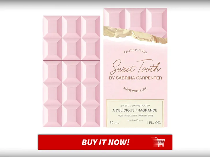 Sweet Tooth by Sabrina Carpenter perfume bottle and box - her official fragrance line via Scent Beauty.