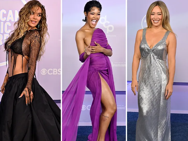 Composite of three standout red carpet looks at the 2026 American Music Awards