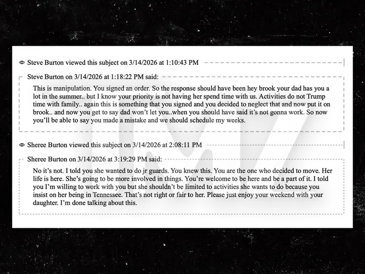 Screenshot of purported text messages referenced in media reports about the custody case; not independently verified.