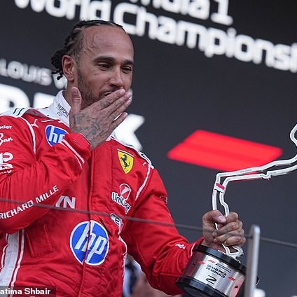 After blowing Kim a kiss from the podium as he celebrated finishing in second place on Sunday, Lewis said: 'It's amazing to have her come this weekend and have her support' - Daily Mail US