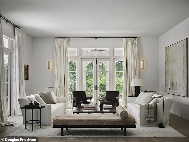 Minimalist living room from a home linked to the Bezos family, illustrating the 'less is more' aesthetic, per prior reporting.