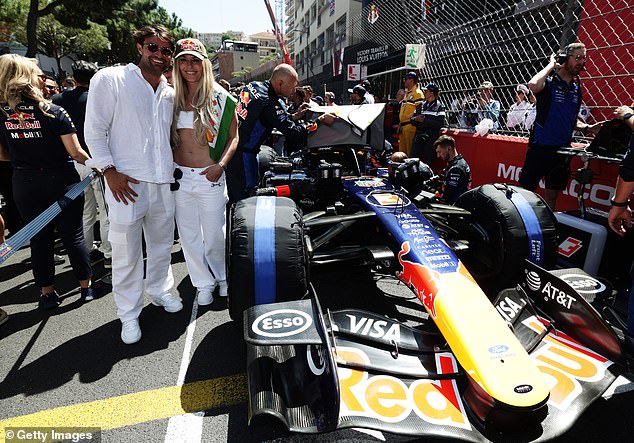 Lindsey Vonn on the Monaco GP grid with French alpine skier Matthieu Bailet