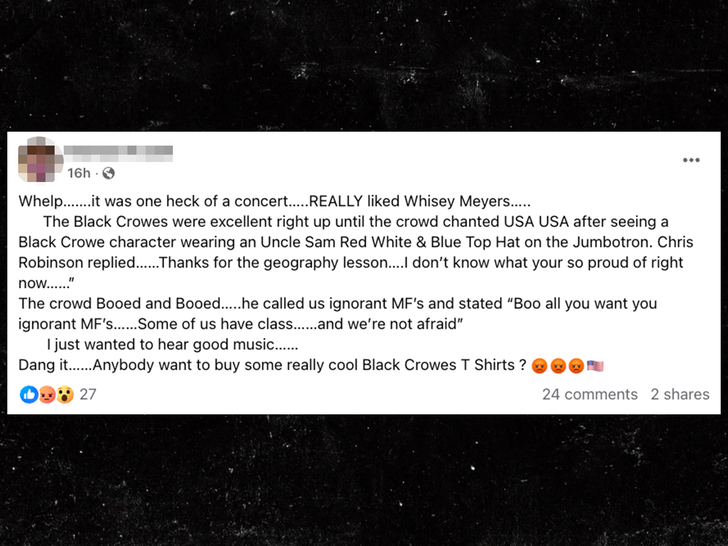 Screenshot of a Facebook post about The Black Crowes' Tampa show circulating on social media.