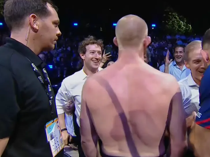 Bo Nickal greets Mark Zuckerberg cageside after his win at 'Freedom 250'.